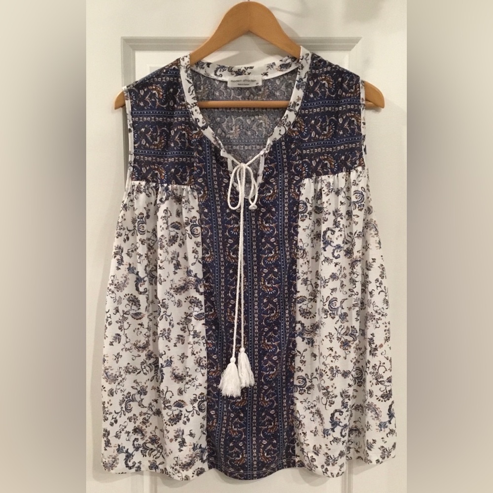 Modern Attraction Floral Boho Tassel Tie Tank Blouse